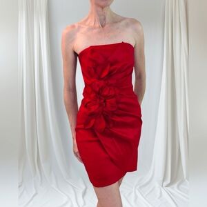 Vintage Jessica McClintock Red Strapless Formal Mini Dress Y2K Satin 4